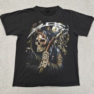 Roman Tiriam Reaper Skull Graveyard Graphic Tee‎ Men's Medium Grunge Halloween